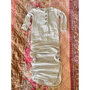 Lou Lou Newborn Knotted Gown White Black Striped Henley Rayon Spandex Sleepwear